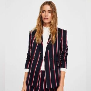 Mango Double-Breasted Striped Blazer